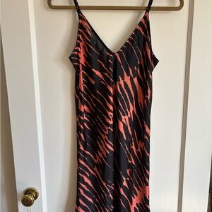 Black and Orange Satin Midi Dress